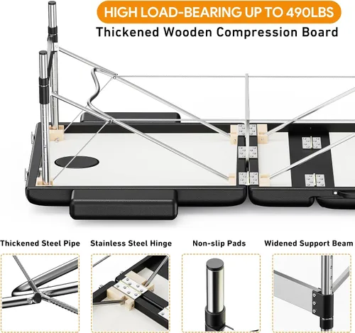 Vista 7 de Mesa de Masaje Portátil de 84" de Largo 24" de Ancho Profesional, Sofá de Masaje Reclinable de 3 Secciones, Cama de Aluminio Ajustable