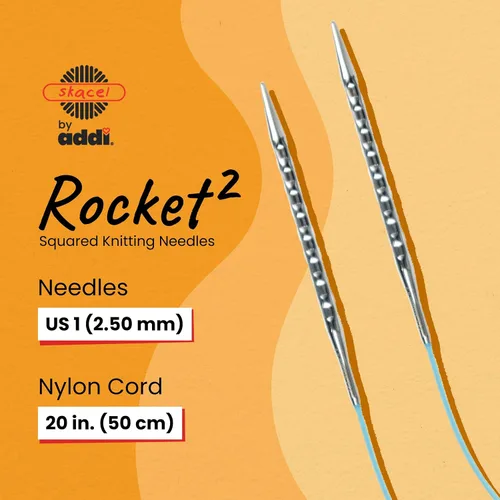 Vista 2 de skacel by addi Rocket 2 (Squared) Circular Knitting Needles, Fixed 20 Inch (50 cm) Plated Brass Tips with Flexible Nylon Cord, 2.5 mm (US Size 1)