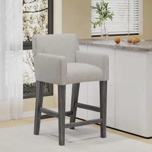 Vista 9 de Harper & Bright Designs Taburetes de bar beige, taburetes de bar de 26 pulgadas de altura de mostrador con respaldo para isla de cocina, sillas