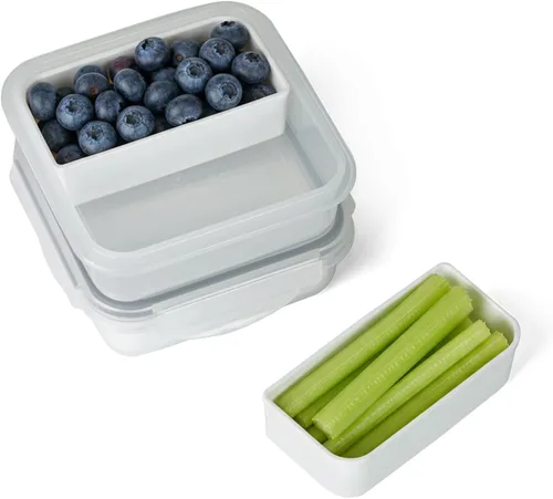 Vista 9 de carrotez Recipientes pequeños de 2 compartimentos, mini recipientes para aperitivos para mini refrigerador, pequeños recipientes divididos