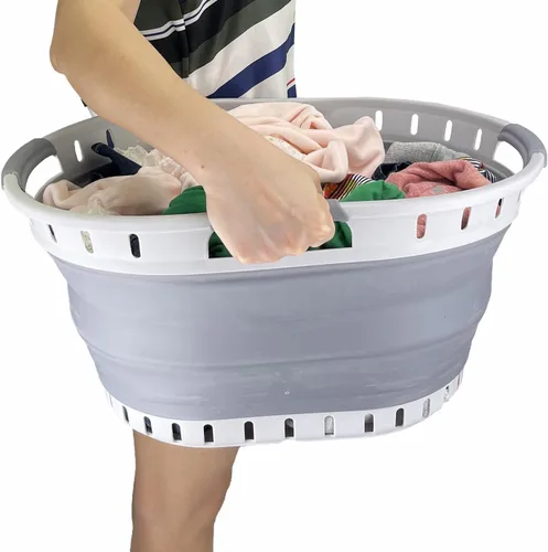 Vista 6 de SAMMART Cesta plegable de plástico para la ropa sucia de 25 litros (6.6 galones), contenedor de almacenamiento plegable, organizador y tina