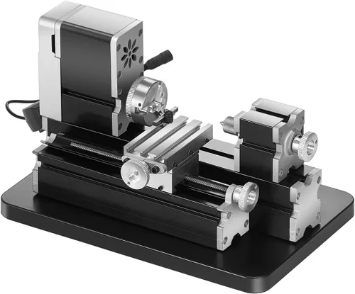 Vista 13 de VEVOR Torno de metal 7"x12", mini torno de mesa de precisión, 550W, velocidad variable de 50 a 2500 RPM, engranaje de nylon, lámpara móvil