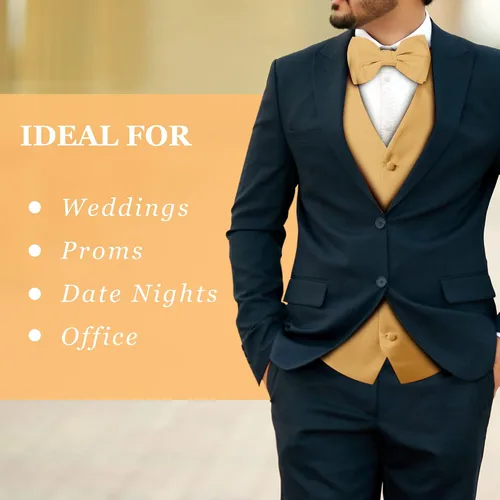 Vista 4 de Conjunto de chaleco formal sólido para hombre, esmoquin, chaleco y pajarita para traje o esmoquin