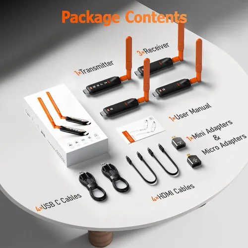 Vista 9 de Transmisor HDMI inalámbrico y 3 receptores, gechtech 656FT/200M de largo alcance, 5.8G, decodificación 4K 1080P salida HD, extensor HDMI estable