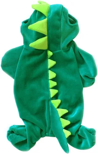 Vista 4 de NACOCO Disfraz de dinosaurio para perro, ropa verde para mascotas para perros medianos y grandes (verde, XS)