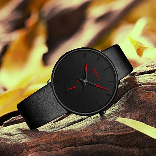 Vista 5 de Reloj de pulsera para hombre, minimalista, ultrafino, impermeable, elegante, elegante, de lujo, de cuarzo, analógico