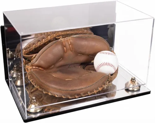 Vista 15 de Better Display Cases Vitrina de guantes de béisbol de acrílico transparente con elevadores negros (A011/V16)