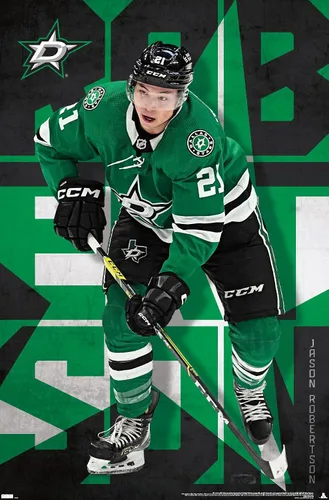 Vista 13 de Trends International NHL Dallas Stars - Póster de pared de Jason Robertson 23, 22.37 x 34.00 pulgadas, paquete de impresión y colgador de madera
