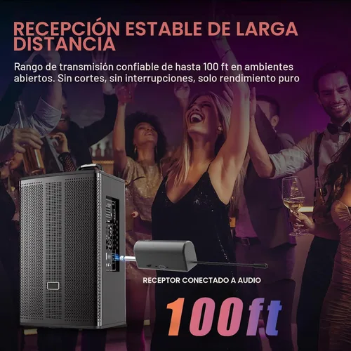 Vista 3 de Aveek Juego de 4 micrófonos inalámbricos, rango de 100 pies, batería 10Hs Marrón