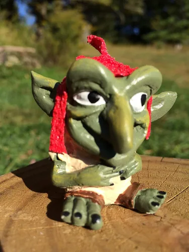 Vista 5 de Miniature Faerie Garden Goblin Or Troll With Felt Red Cap Perfect For Troll Bridges Or Faerie Gardens