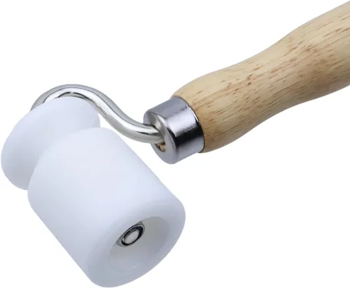 Vista 3 de Rodillo de costura de nailon de doble extremo con mango de madera, herramienta de rodillo de papel tapiz para construcción, amortiguamiento