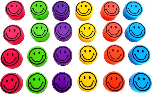Vista 2 de Sacapuntas para niños con tapas extraíbles de color neón (paquete de 48 - Smile FACE)