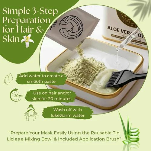 Vista 6 de Hair Bliss Natural Aloe Vera Herbal Hair & Skin Conditioning Powder 12 Individual Sachets (10 gm Each) Reusable Brush & Tray Included By Pride
