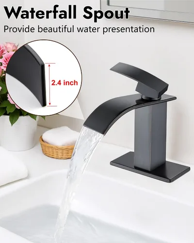 Vista 3 de Midanya - Grifo de baño con cascada de 1 agujero, sin drenaje, bronce aceitado with 24” cUPC Hoses,Deck Plate,for 1 or 3 hole