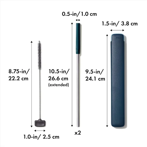 Vista 2 de OXO Good Grips - Juego de 4 popotes extensibles reutilizables, azul/verde, 10.5 pulgadas