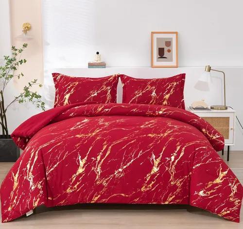 Vista 8 de WONGS BEDDING Juego de edredón de mármol metálico negro dorado Queen con estampado de lámina brillante y purpurina, juegos de ropa de cama con 2