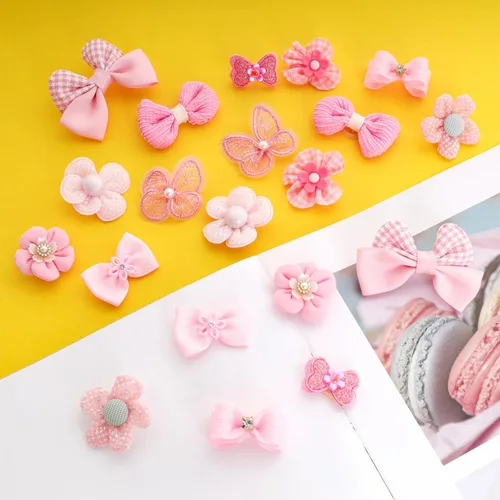 Vista 2 de 20 lazos para el pelo de perros pequeños color rosa claro, lazo para el pelo a granel con bandas de goma elásticas de encaje con diamantes