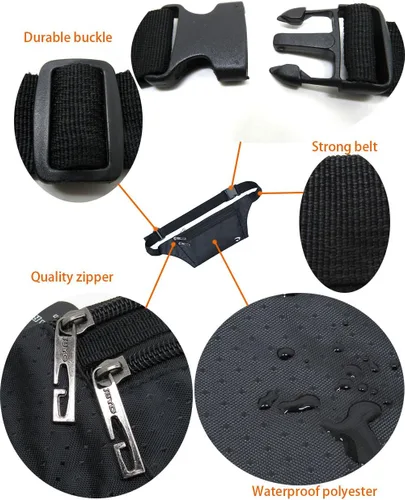 Vista 3 de Bolsa de cintura ultrafino con ranuras c/visualización para tarjeta de crédito, para deportes, aire libre, correr, caminar, viajes.