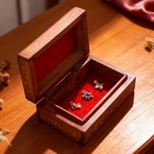 Vista 7 de GURU JEE Caja organizadora de madera con incrustaciones de latón floral con incrustaciones de latón