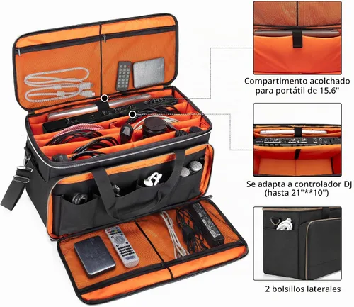 Vista 3 de Trunab - Bolsa grande para archivos de cable de DJ con divisor interior desmontable with Padded Compartment for 15.6” Laptop, Cable Organizer Bag