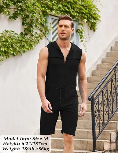Vista 2 de COOFANDY Enterizo de una pieza para hombre casual a la moda cómodo sin mangas ajustado con cremallera con bolsillos
