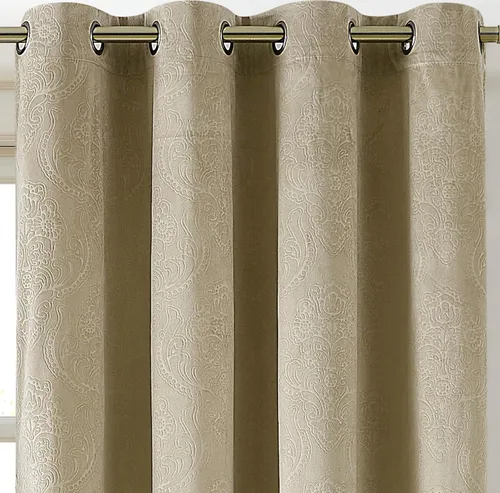 Vista 5 de Warm Home Designs Cortinas de terciopelo beige suave con diseño de damasco en relieve de 84 pulgadas de largo. Cortinas opacas de terciopelo