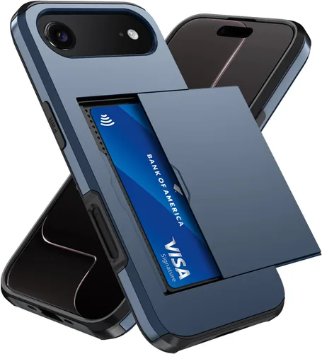 Vista 118 de Qinmay Funda compatible con iPhone 7 Plus/8 Plus con tarjetero, doble capa a prueba de golpes, funda protectora resistente con ranura oculta Negro
