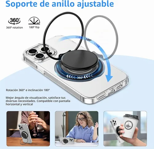 Vista 3 de AUROX - Agarre magnético para teléfono MagSafe, color negro transparente Transparente negro