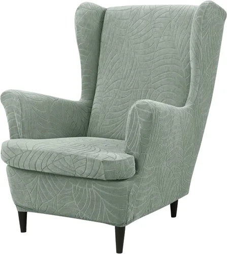 Vista 8 de Wingback - Funda elástica para silla, 2 piezas, con respaldo de ala, funda protectora de muebles impresa, suave con parte inferior elástica