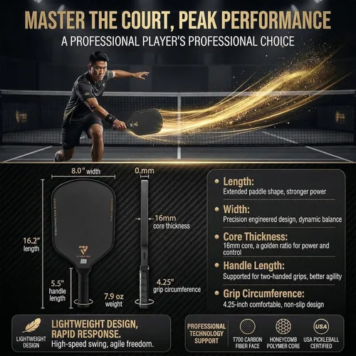 Vista 6 de T700 Carbon Fiber Pickleball Paddle, Pickleball Set 16mm Pickle Ball Rackets with CMS Matte Surface Lightweight Honeycomb Core & Durable Edge Frame