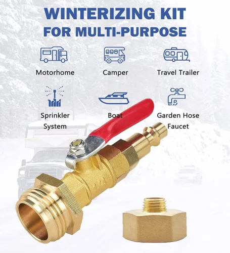 Vista 2 de Kit de acondicionamiento de invierno para caravana, adaptador de soplado de RV con válvula de cierre, adaptador de soplado de aspersor con enchufe