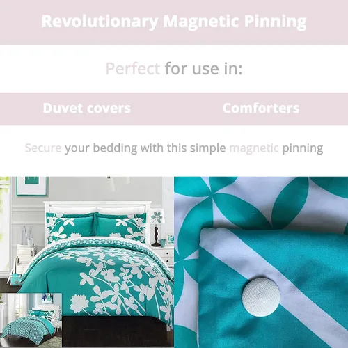 Vista 2 de Botones cubiertos de tela, magnéticos para mantener tu Confort dentro de tu cama. American Made Conjunto de 4 Comforter Clips, Algodón, Ivory