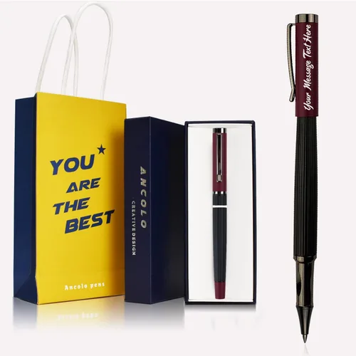 Vista 12 de Ancolo Bolígrafos de rodillo personalizados, punta media, con caja de regalo, tarjeta de regalo, bonito regalo de recuerdo, grabado con tu