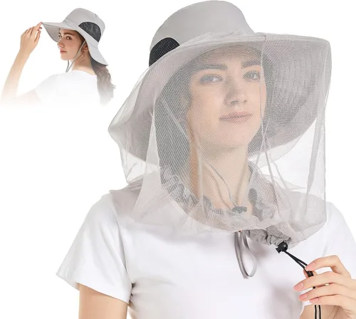 Vista 10 de Mosquito Head Net Hat - Bug Cap UPF 50+ Sun Protection with Hidden Netting for Beekeeping Hiking Women
