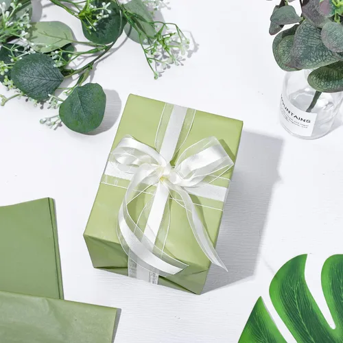 Vista 5 de Whaline 100 hojas de papel de seda verde salvia a granel, papel de regalo verde sauce, papel de regalo para manualidades, papel de seda verde