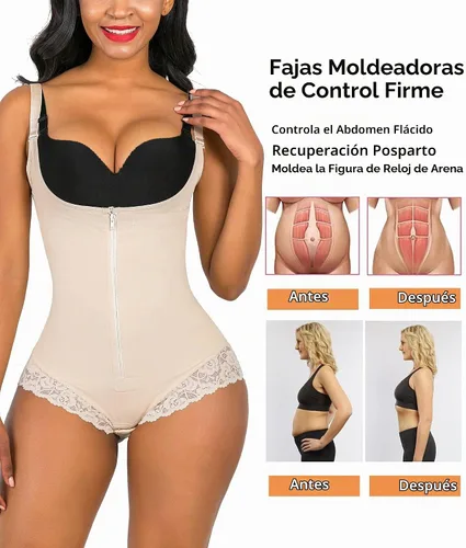 Vista 5 de SHAPERX Fajas colombianas para mujer, fajas moldeadoras posparto, control de abdomen, faja moldeadora de cuerpo, ropa de compresión Beige