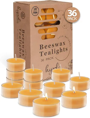 Vista 13 de Hyoola Velas de té de cera de abeja blanca pura, hechas a mano, decorativas sin perfume, velas de té, 4 horas de tiempo de combustión, taza Blanco
