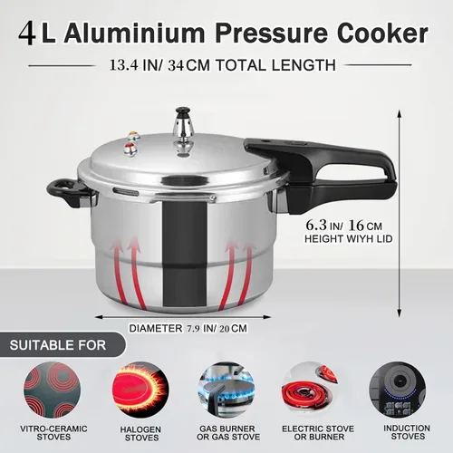 Vista 2 de Olla a presión pequeña de 4 cuartos de galón, olla a presión de aluminio compatible con cocina de gas e inducción, olla de cocción rápida