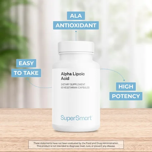 Vista 3 de Supersmart - Ácido alfa lipoico 500 mg por día - Antioxidante universal de alta potencia - Suplemento ALA Sin OMG y sin gluten - 60 cápsulas
