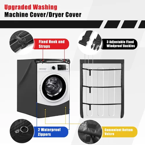 Vista 4 de Funda para Lavadora de Carga Frontal, Oxford 420D Resistente, Impermeable, Ajuste Universal
