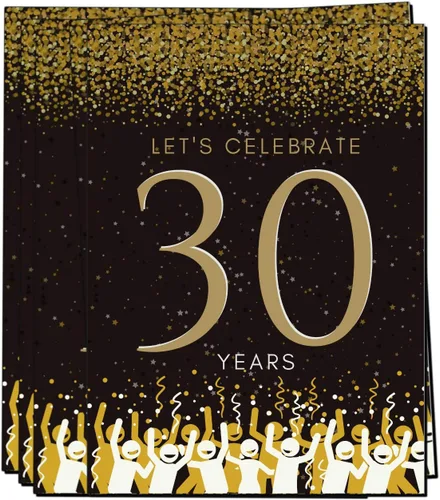 Vista 7 de Elcer Invitaciones para fiesta de cumpleaños número 30 Celebración de 30 años Feliz aniversario 5 x 7 Negro y dorado Estilo de relleno