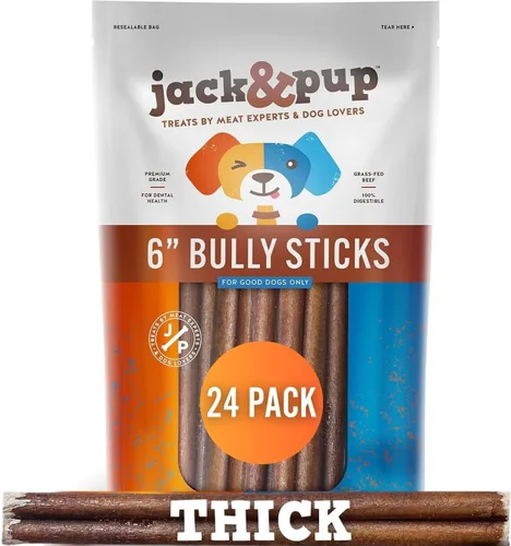 Vista 10 de Jack&Pup Bully Sticks de 12 pulgadas para perros grandes Bully Sticks Jumbo sin olor de larga duración Totalmente naturales, palitos de carne
