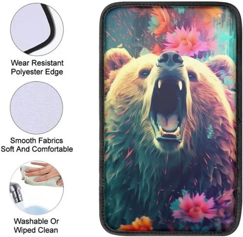Vista 5 de Funda para reposabrazos de automóvil, ajuste universal para la mayoría de automóviles, SUV, camiones, sedán, patrón fresco, plegable, cómoda, Oso