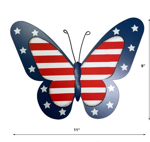 Vista 3 de SAGUZOU Letreros rústicos colgantes de metal con bandera americana patriótica de mariposa para puerta y patio, 4 de julio, blanco, azul, rojo, Día