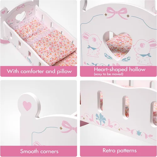 Vista 4 de ROBUD Cuna de Madera para Muñecas de Bebé, Juguetes de Cama para Muñecas de Bebé, para Muñecas de Hasta 18 Pulgadas, Accesorios para Muñecas