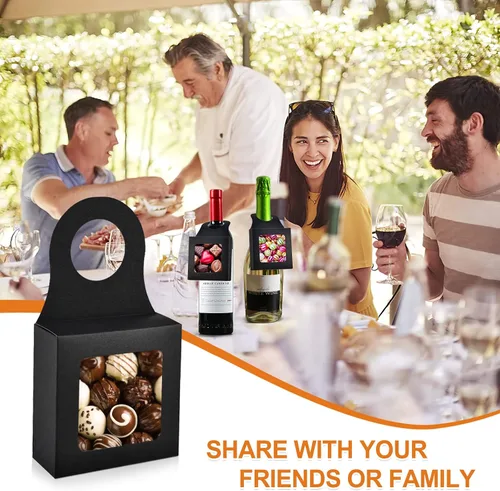 Vista 7 de Mototo 30 cajas de papel kraft para botellas de vino con colgador de ventana transparente, cajas de regalo vacías con colgador para San Valentín