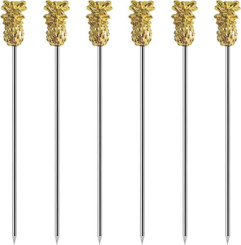 Vista 15 de Juego de 9 palillos de cóctel de Martini reutilizables de aceituna para adornar brochetas de frutas (plata antigua)