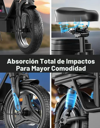 Vista 6 de Electric Scooter for Adults, 25MPH Top Speed, 35 Miles Max Range, 1000W Peak Motor, 48V 13Ah Battery, 14" E Scooter with Seat, Dual Suspension Oscuro