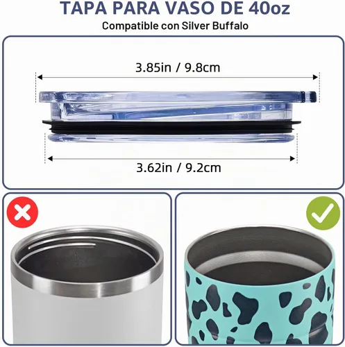 Vista 2 de 1 tapa de repuesto para vaso de 40 onzas, solo compatible con vaso de acero inoxidable Silver Buffalo, reutilizable, a prueba de derrames, apto