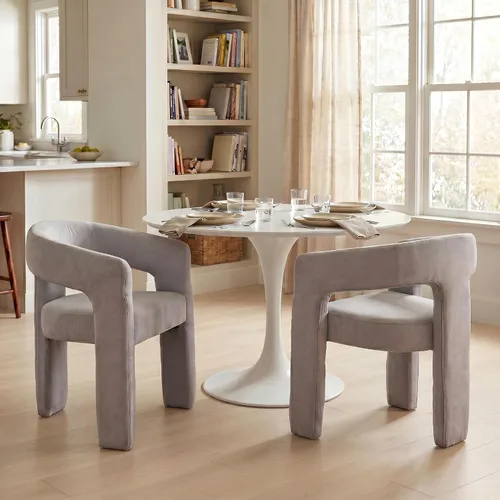 Vista 10 de Hyfirm Sillas de Comedor Modernas Tipo Barril Juego de 1, Cómoda Silla de Comedor de Acento Tapizada en Chenilla con Brazo para Cocina Sala de Estar